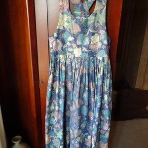 Tibetan Trader Floral Blues Cotton maxi pocket dress s